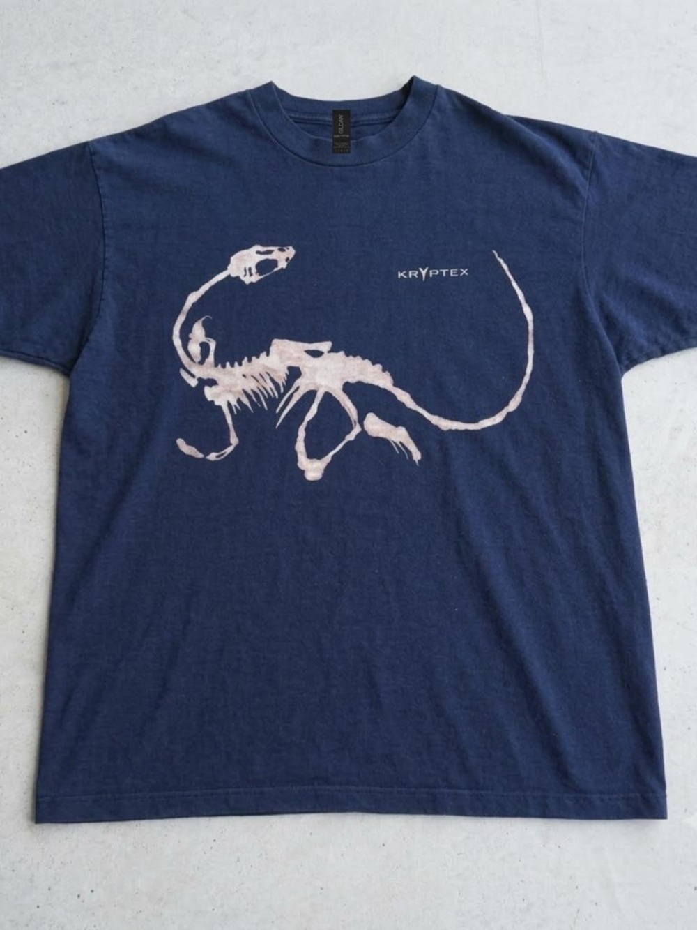 Gildan Navy Graphic Tee with Pale Skeleton Design